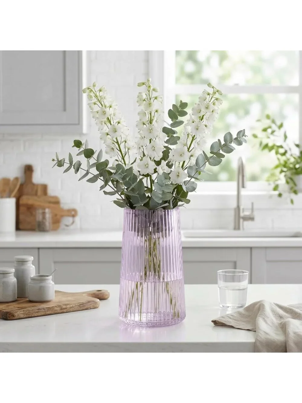 8 Inches Modern Purple Glass Vase Flower Bouquet Living Room Bedroom Home Deco